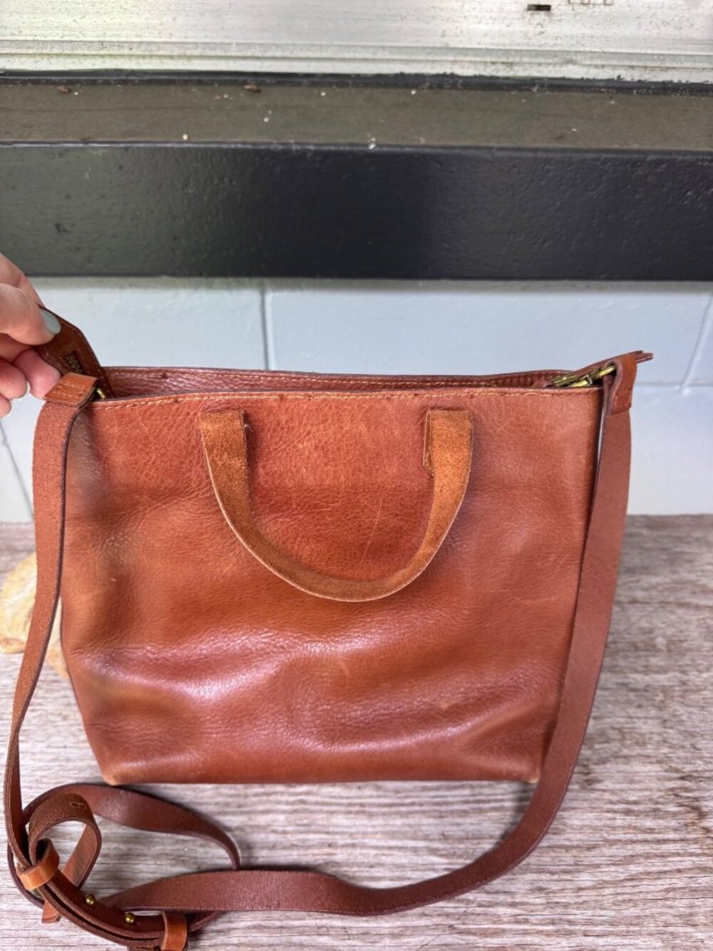 Madewell Zip Top Transport Crossbody Bag Brown Leather Tote Purse Shoulder - Picture 7 of 7